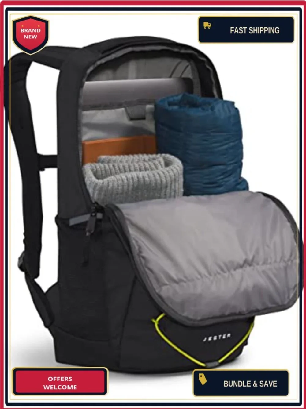 North Face Jester Backpack - 28L Laptop Backpack w/ Padded Sleeve & Fleece Lined